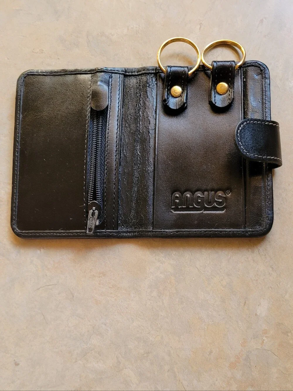 Black Leather Balenciaga Key Pouch 2 Key Rings, Card Holder Slot & A Zipper Slot
